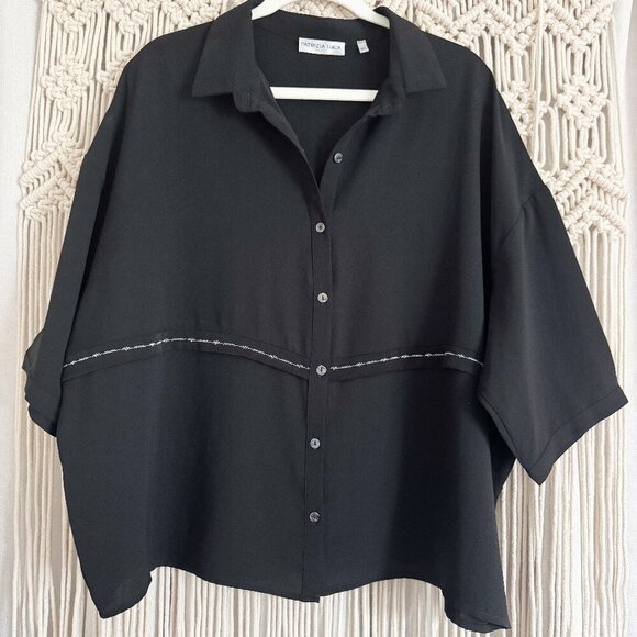 Patrizia Luca Milano Black Button Up Blouse M/L Classic EUC - Picture 1 of 7
